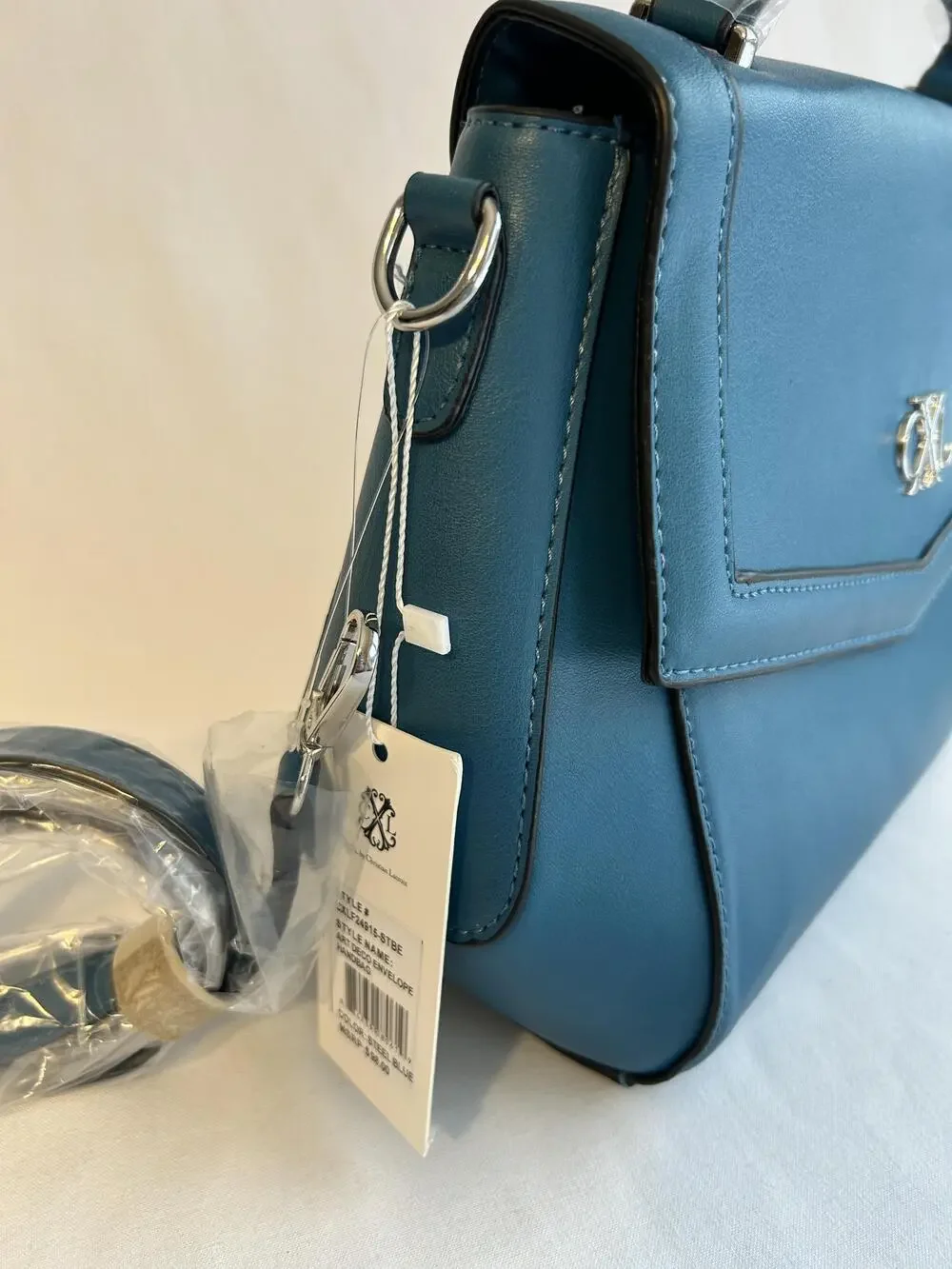 CXL By Christian Lacroix Art Deco Envelope Bag Womens Blue Faux Leather New